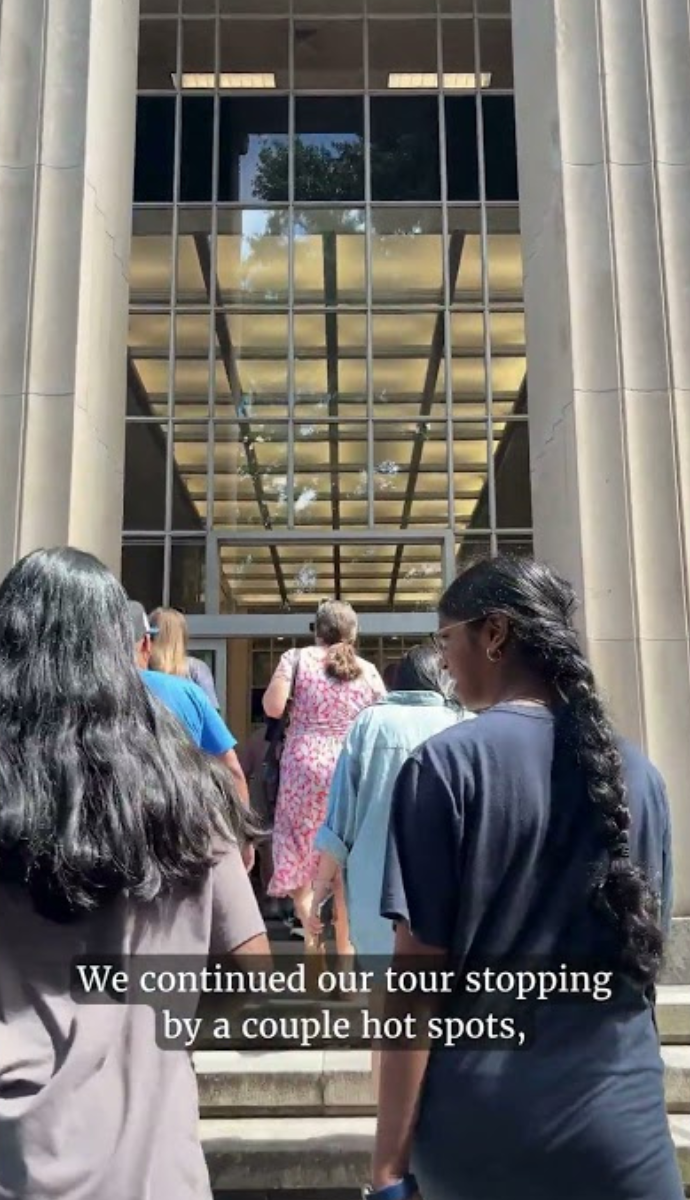 students walking on campus tour